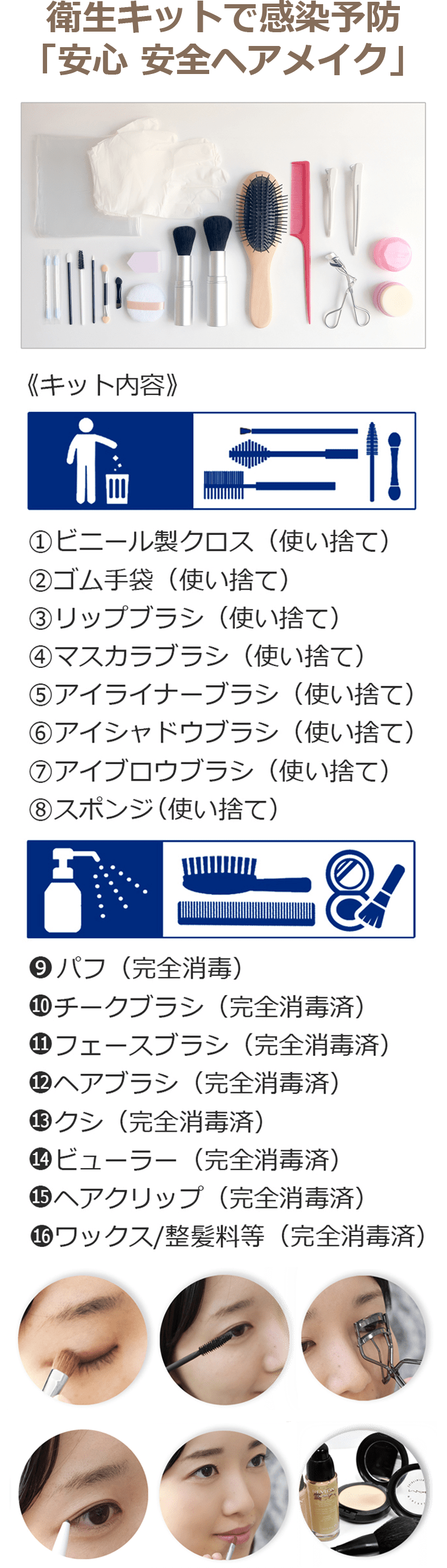衛生キットで感染予防「安心 安全ヘアメイク」